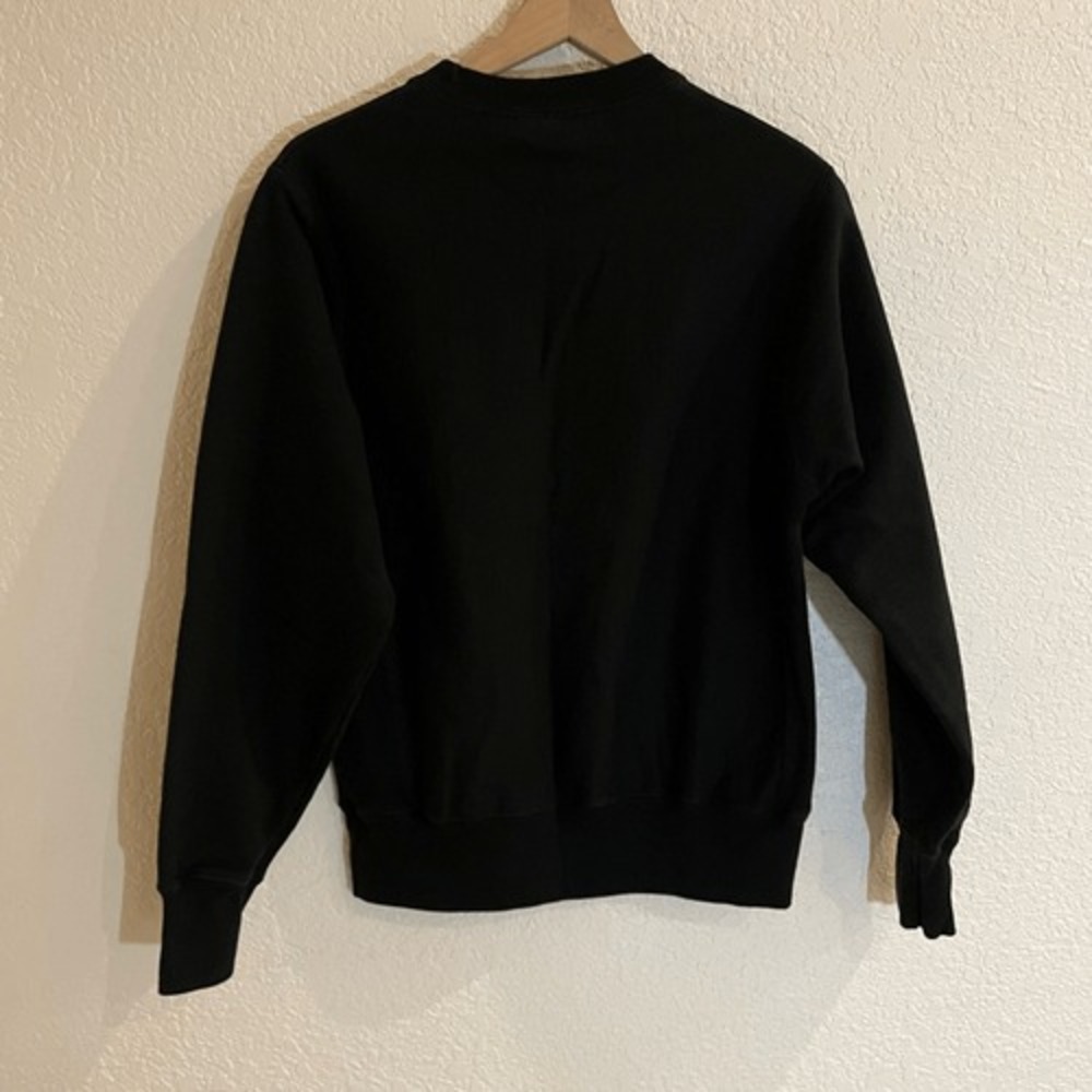 Champion Reverse Weave Black Chenille Script Logo Sweatshirt Small Sporty Casual - Picture 7 of 13